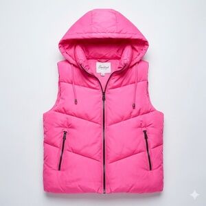 Hot Pink Neon Zip Up Puffer Vest